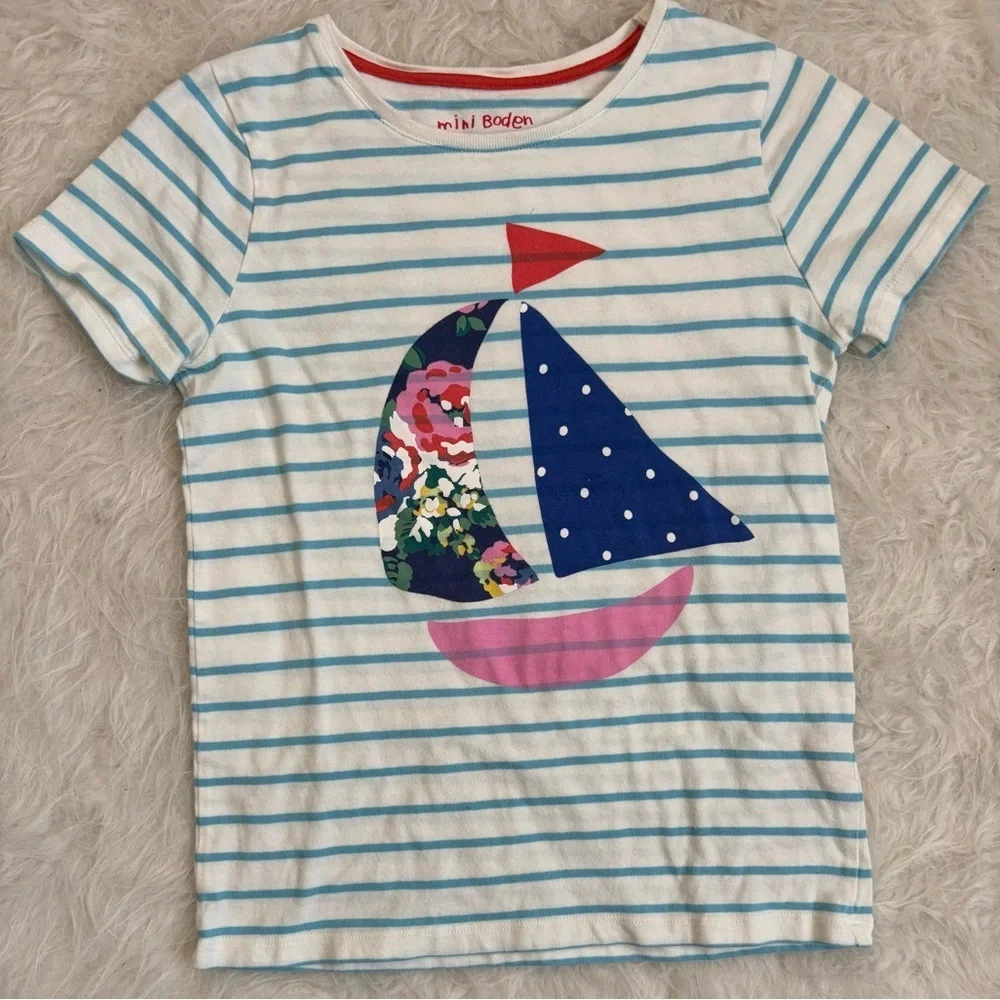 Mini Boden Girls Sweet Sailboat Tee